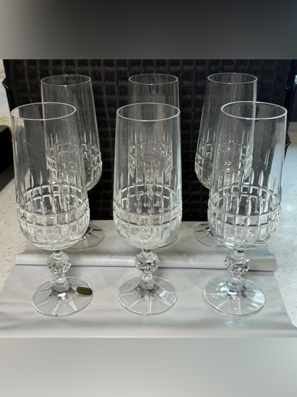 VINTAGE BOHEMIA CRYSTAL - Belfast Pattern - Lot Of 6 Fluted Champagne Glasses
